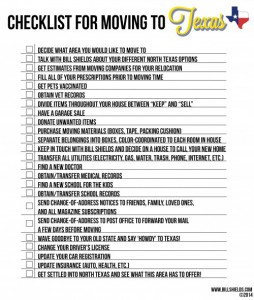 Bill Shields Moving Checklist for Moving to Texas from California